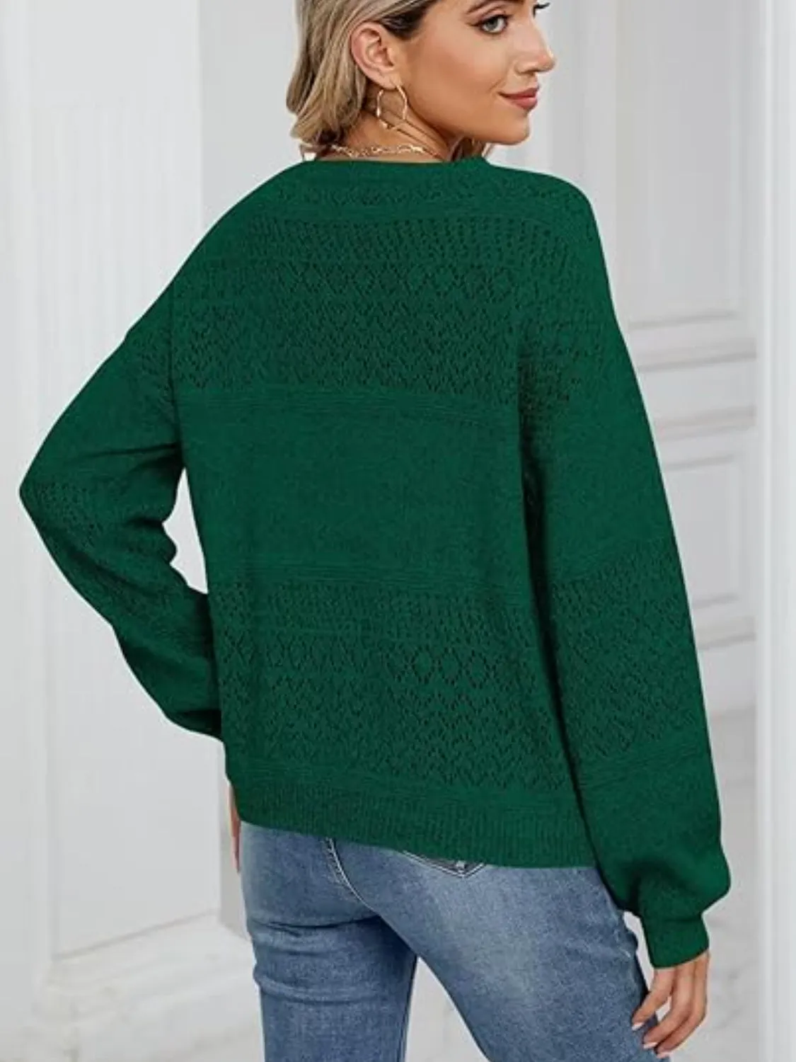 Eyelet V-Neck Long Sleeve Sweater sold by Charming Charlie product image thumbnail 4