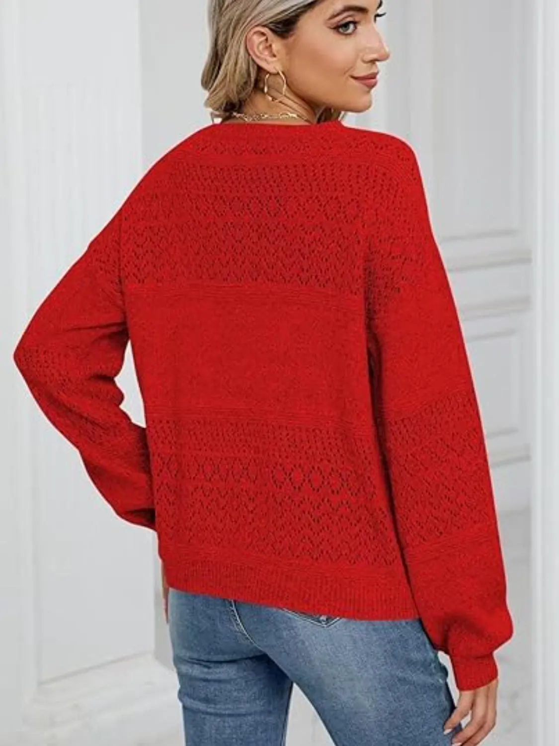 Eyelet V-Neck Long Sleeve Sweater sold by Charming Charlie product image thumbnail 3