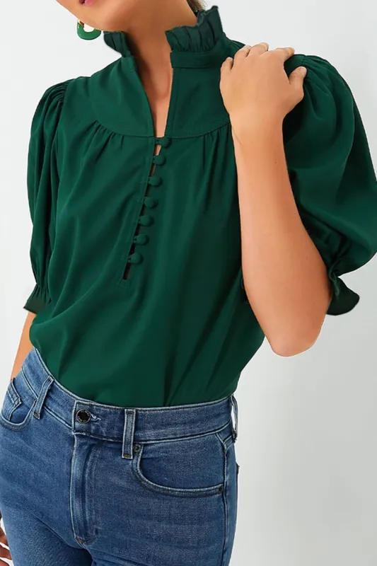 Puff Sleeve Frilled Trim Elegant Blouse sold by Charming Charlie