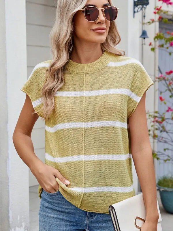 Exposed Seam Striped Round Neck Knit Top sold by Charming Charlie