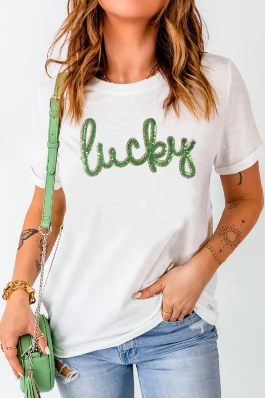 Sequined Lucky St.Patricks Day T-Shirt sold by Charming Charlie