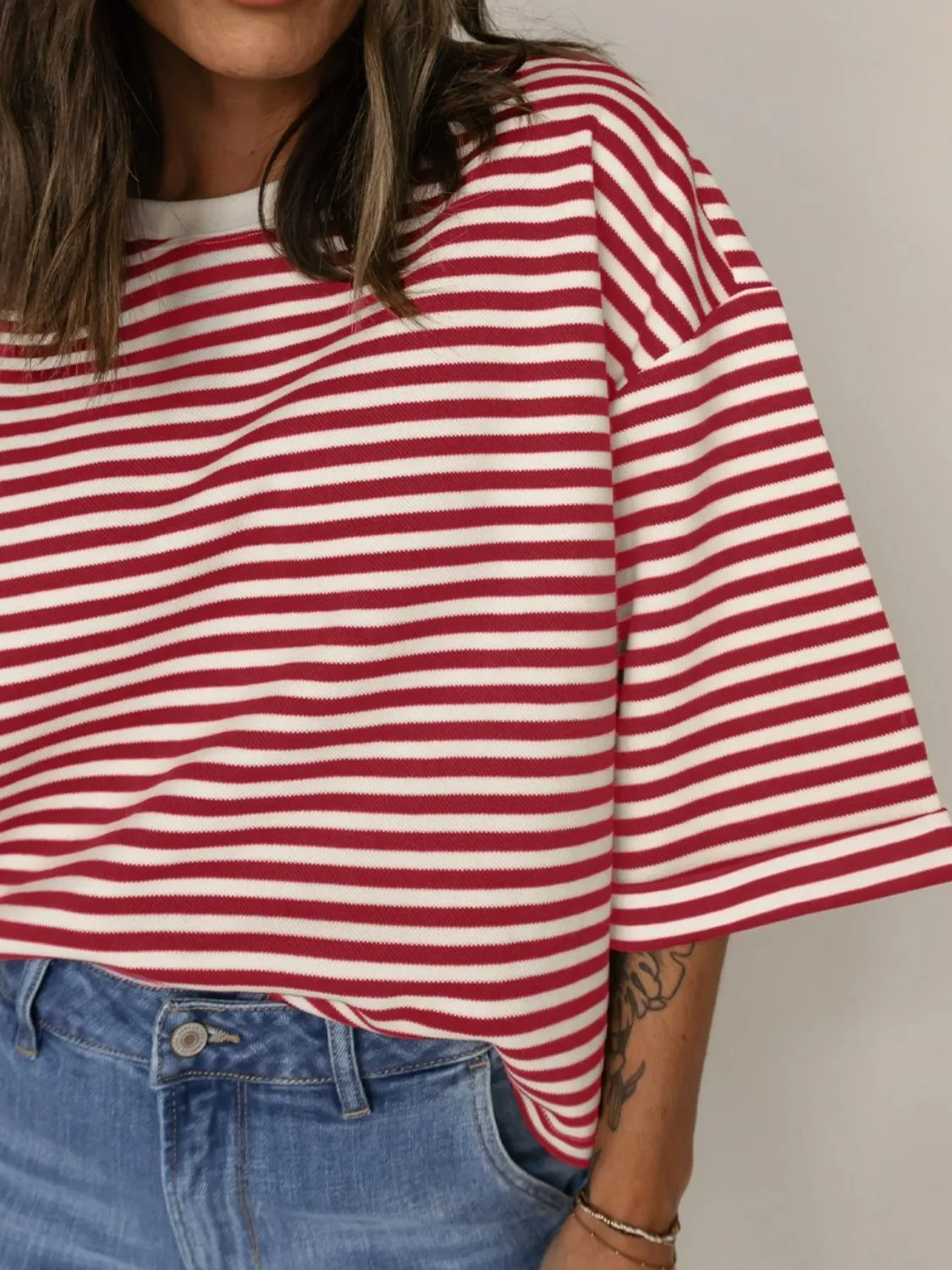 Stripe Bow Decor Cutout Drop Shoulder Top sold by Charming Charlie product image thumbnail 3