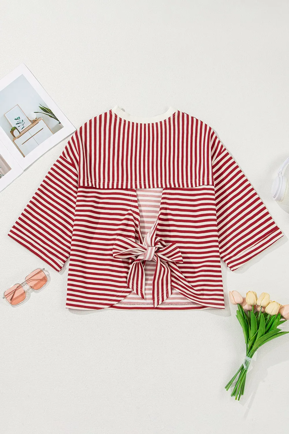 Stripe Bow Decor Cutout Drop Shoulder Top sold by Charming Charlie product image thumbnail 5
