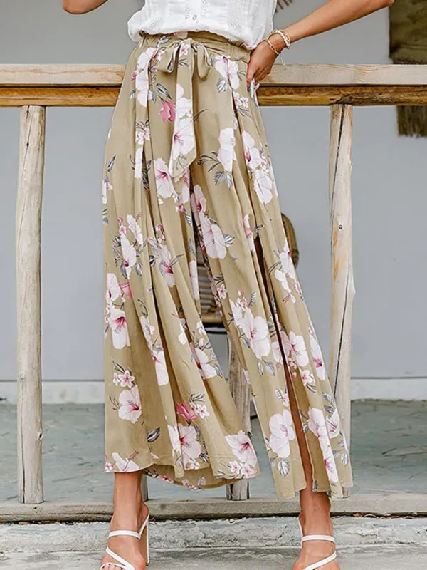 Tied Waist Slit Floral Wide leg Pants sold by Charming Charlie