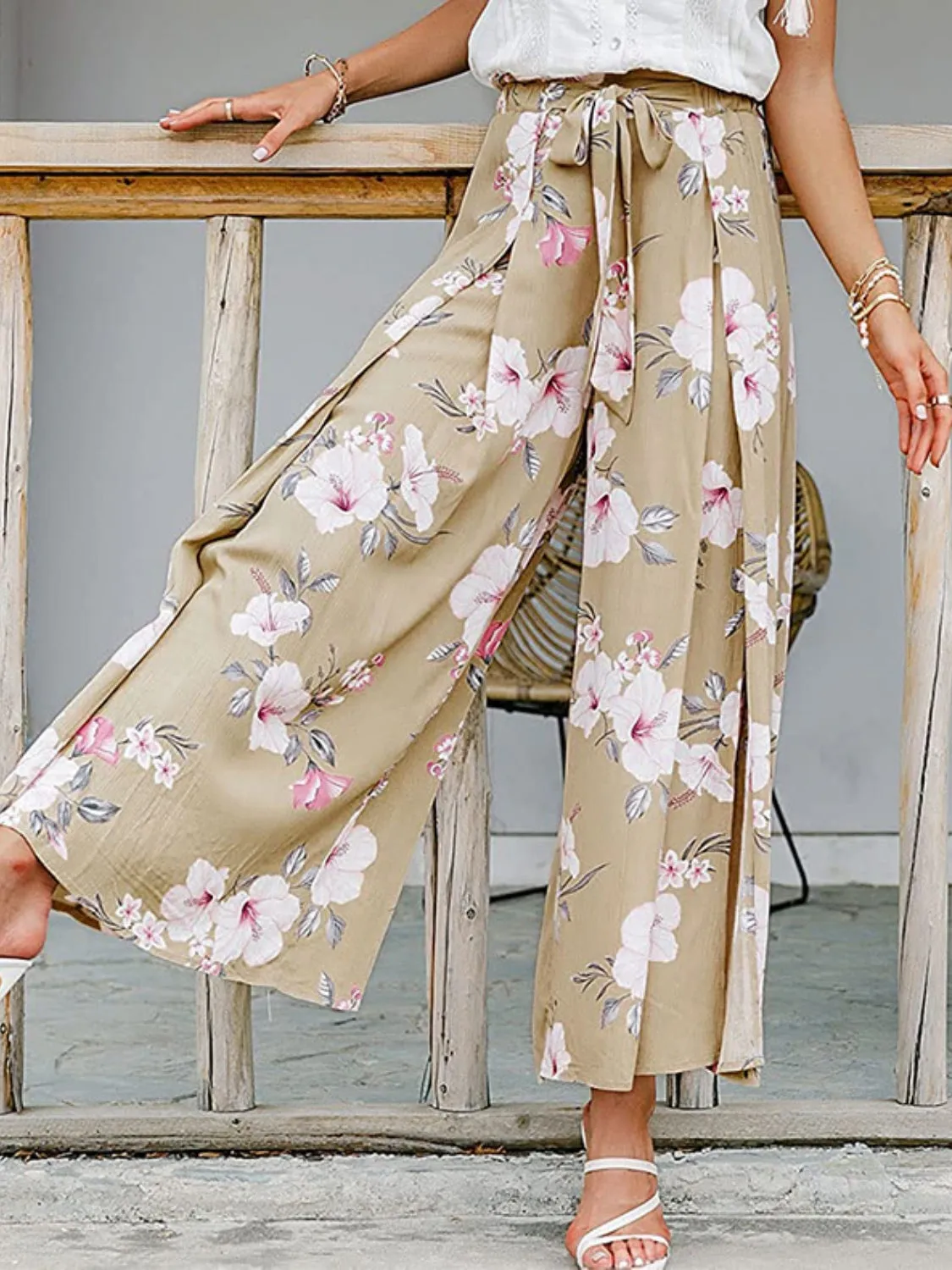 Tied Waist Slit Floral Wide leg Pants sold by Charming Charlie product image thumbnail 4