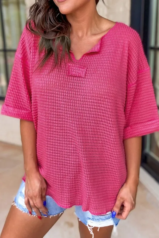 Textured Cuffed Short Sleeve Top sold by Charming Charlie