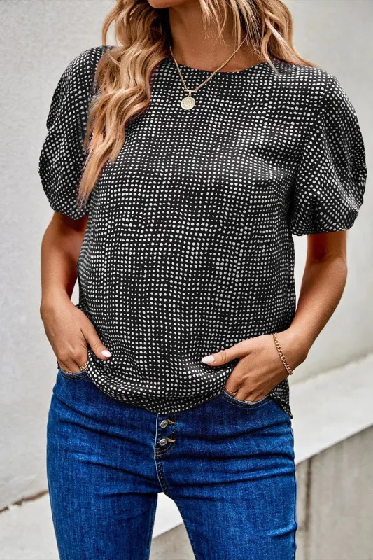 Printed Short Puff Sleeve Blouse sold by Charming Charlie