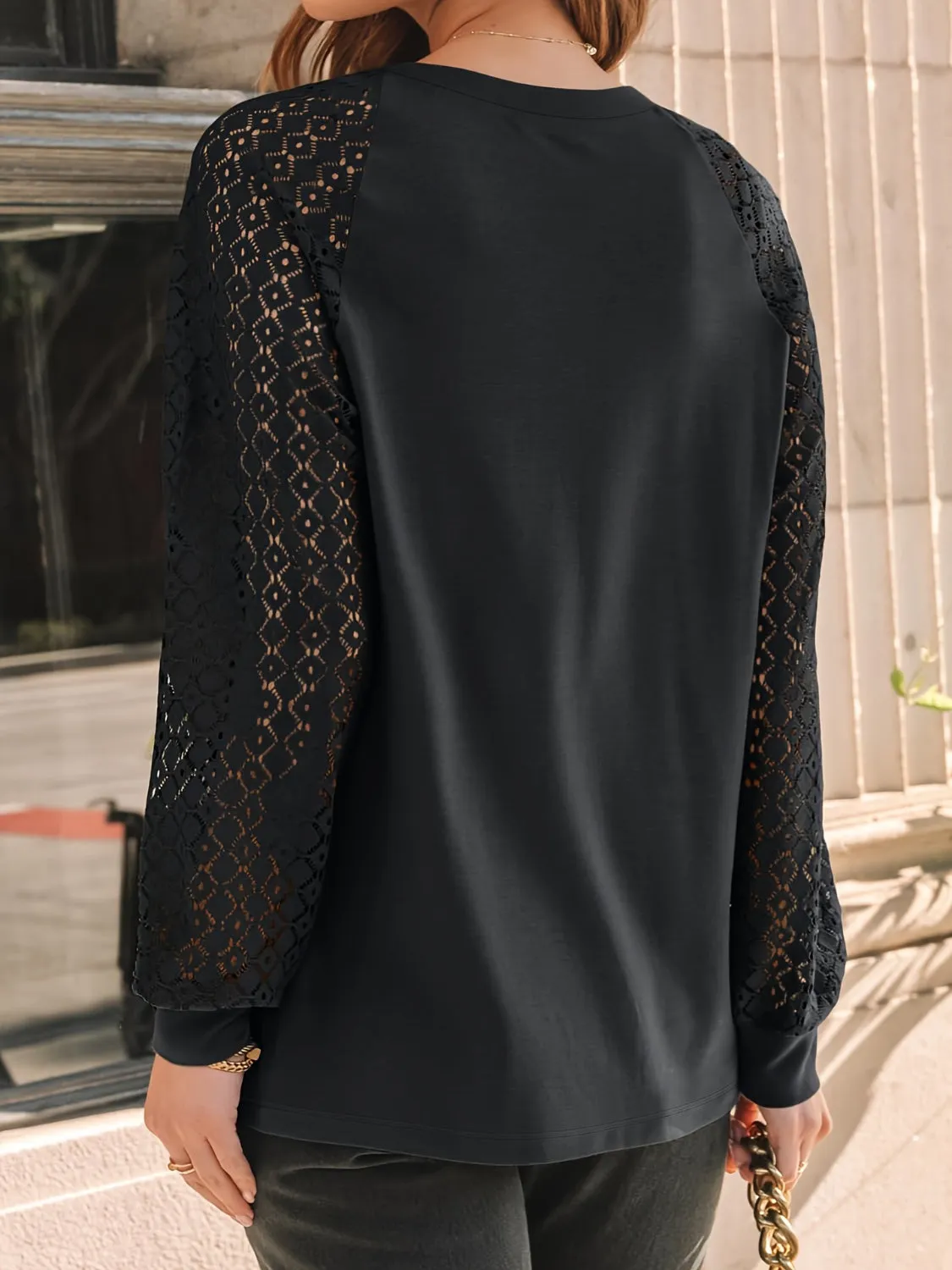 Eyelet Round Neck Long Sleeve Blouse sold by Charming Charlie product image thumbnail 3