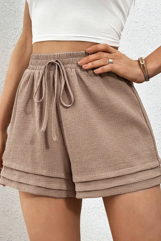 Textured Tiered Edge High Waist Shorts sold by Charming Charlie