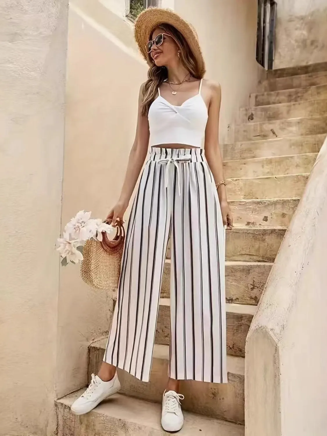 Tied Striped Wide Leg Pants sold by Charming Charlie product image thumbnail 3
