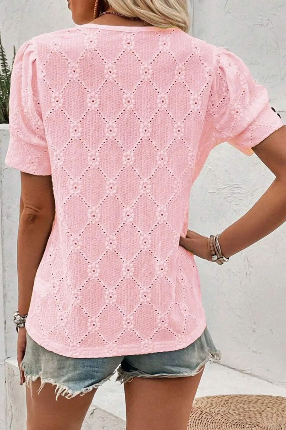 Flower Geometric Textured Short Sleeve Top sold by Charming Charlie product image thumbnail 2