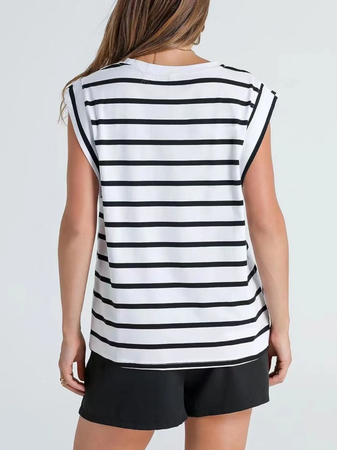 Florira Striped Round Neck Cap Sleeve T-Shirt sold by Charming Charlie product image thumbnail 5