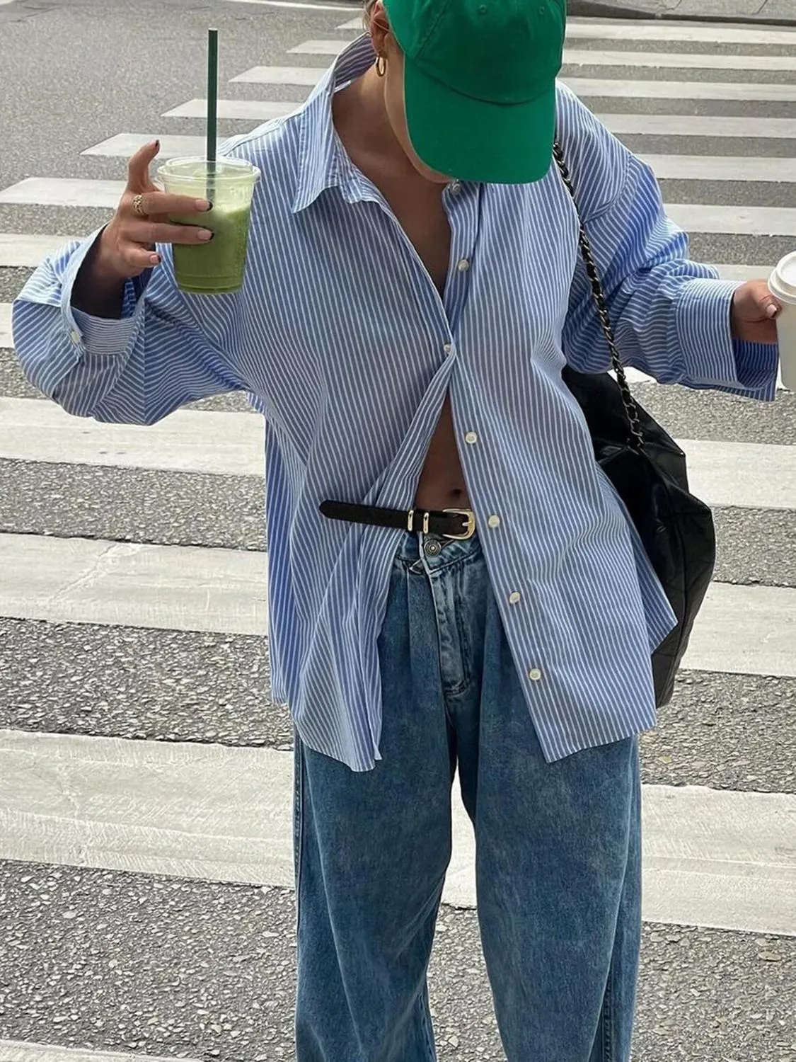 Devine Button Down Striped Collared Neck Long Sleeve Shirt sold by Charming Charlie