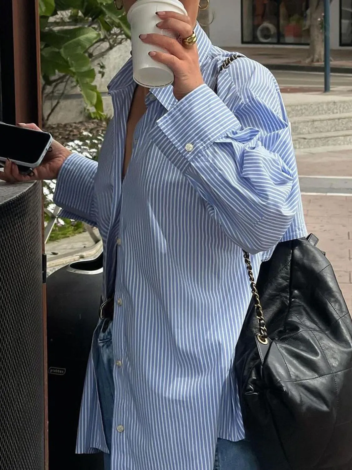 Devine Button Down Striped Collared Neck Long Sleeve Shirt sold by Charming Charlie product image thumbnail 3