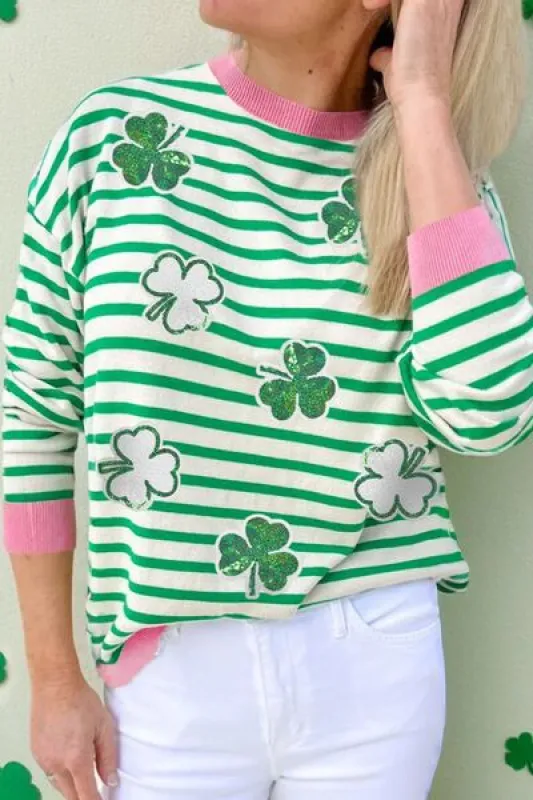 Striped Lucky Clover Long Sleeve Sweatshirt sold by Charming Charlie