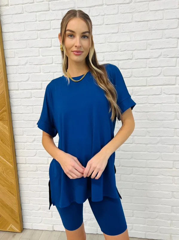 Comfy Cruising Top and Biker Shorts Set in Lt Navy sold by Charming Charlie