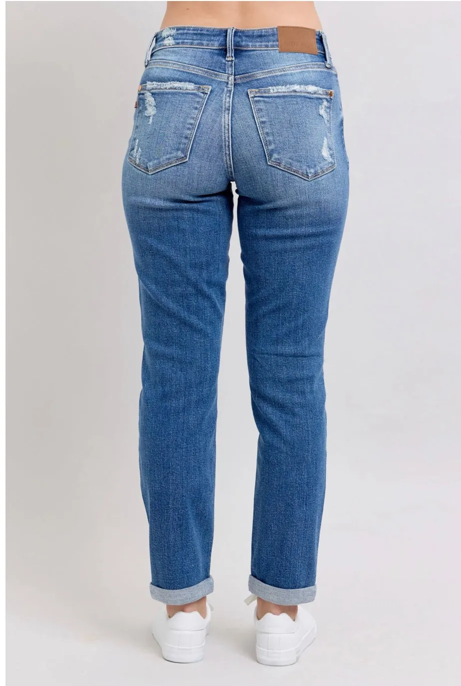 Judy Blue Medium Denim Mid Rise Boyfriend Fit Button Jeans sold by Charming Charlie product image thumbnail 3