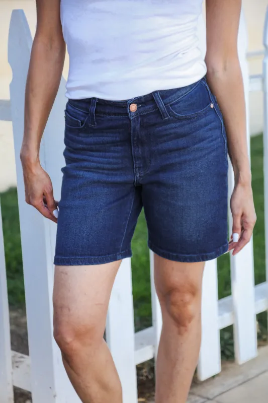 Judy Blue Dark Wash High Rise V-Front Shorts made by Judy Blue