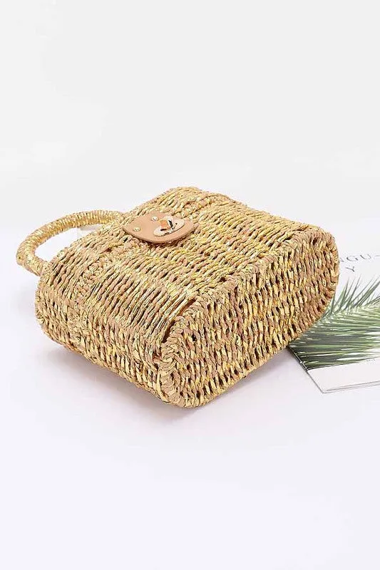 Faux Straw Metallic Top Handle Box Clutch Bag sold by Charming Charlie product image thumbnail 4