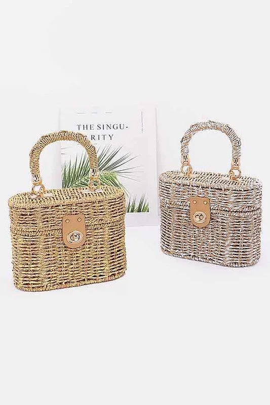 Faux Straw Metallic Top Handle Box Clutch Bag sold by Charming Charlie product image thumbnail 5
