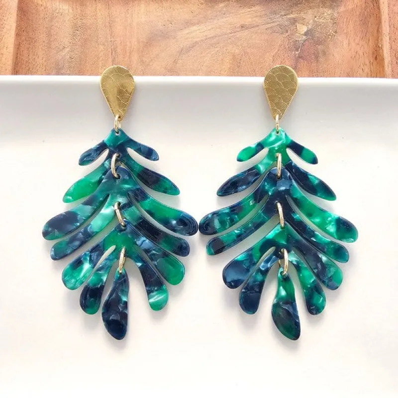 Palm Earrings - Dark Green sold by Charming Charlie