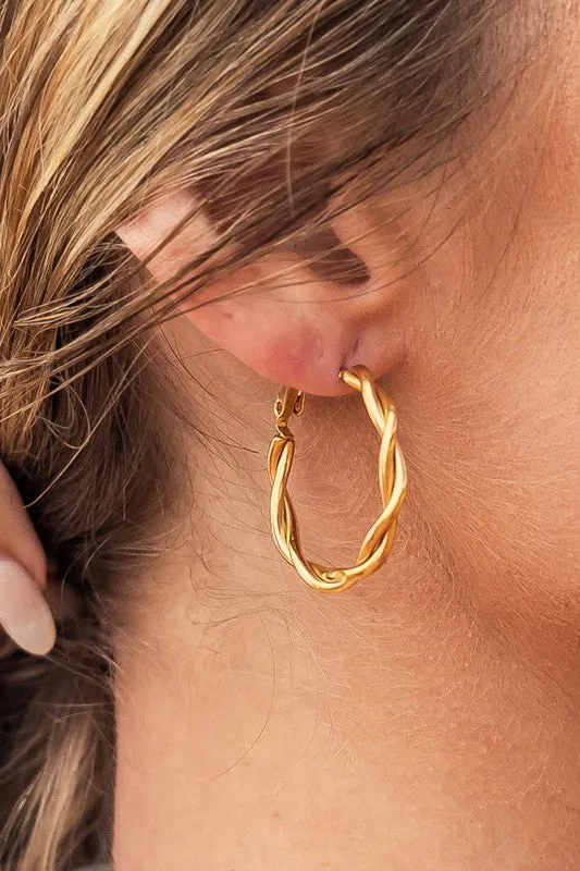 18K STAINLESS STEEL TWISTED HOOP EARRINGS sold by Charming Charlie