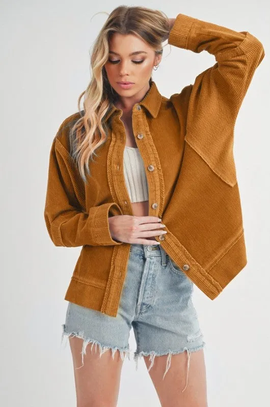 Aemi + Co Side Slit Exposed Seam Button Up Corduroy Jacket sold by Charming Charlie