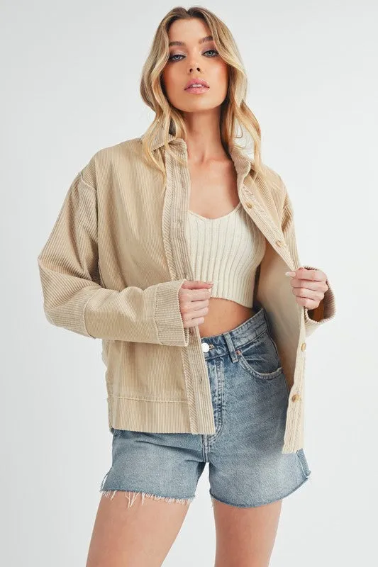 Aemi + Co Side Slit Exposed Seam Button Up Corduroy Jacket sold by Charming Charlie