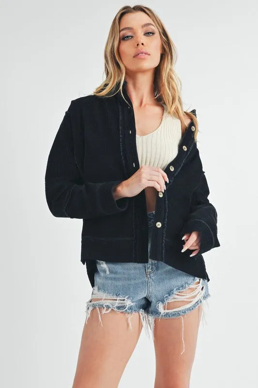 Aemi + Co Side Slit Exposed Seam Button Up Corduroy Jacket sold by Charming Charlie