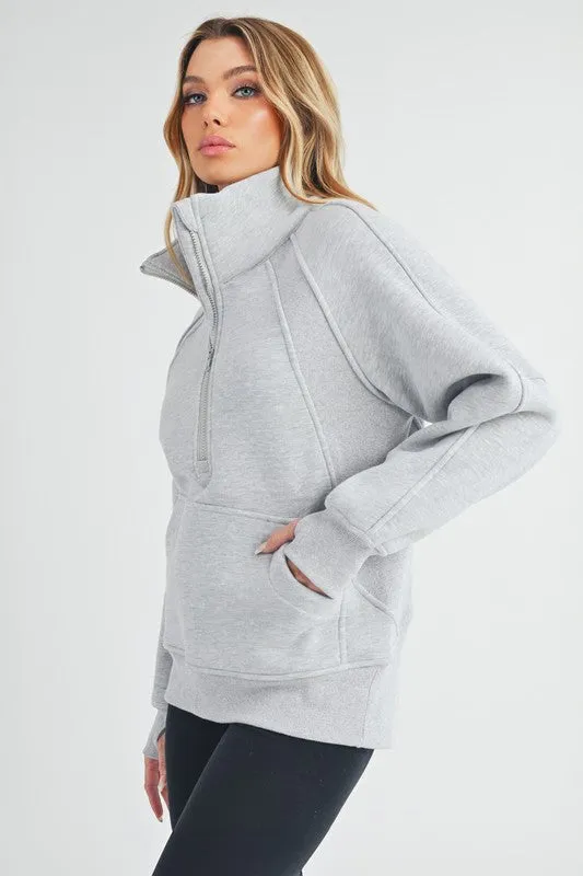 Aemi + Co Half Zip Raglan Sleeve Sweatshirt with Kangaroo Pocket sold by Charming Charlie product image thumbnail 2