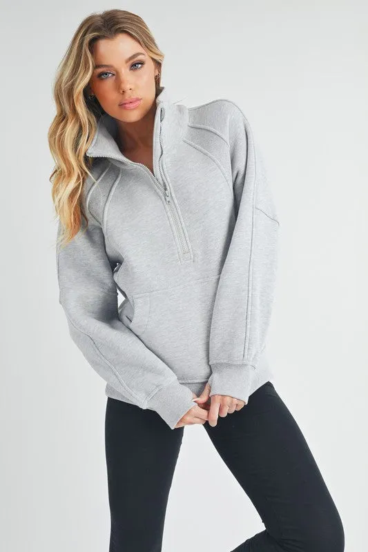Aemi + Co Half Zip Raglan Sleeve Sweatshirt with Kangaroo Pocket sold by Charming Charlie