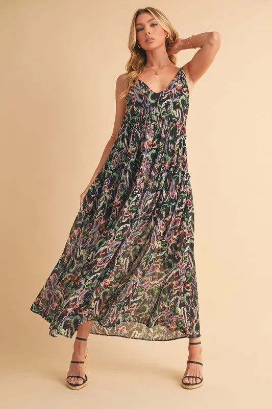Aemi + Co Printed V-Neck Frill Tiered Cami Dress sold by Charming Charlie