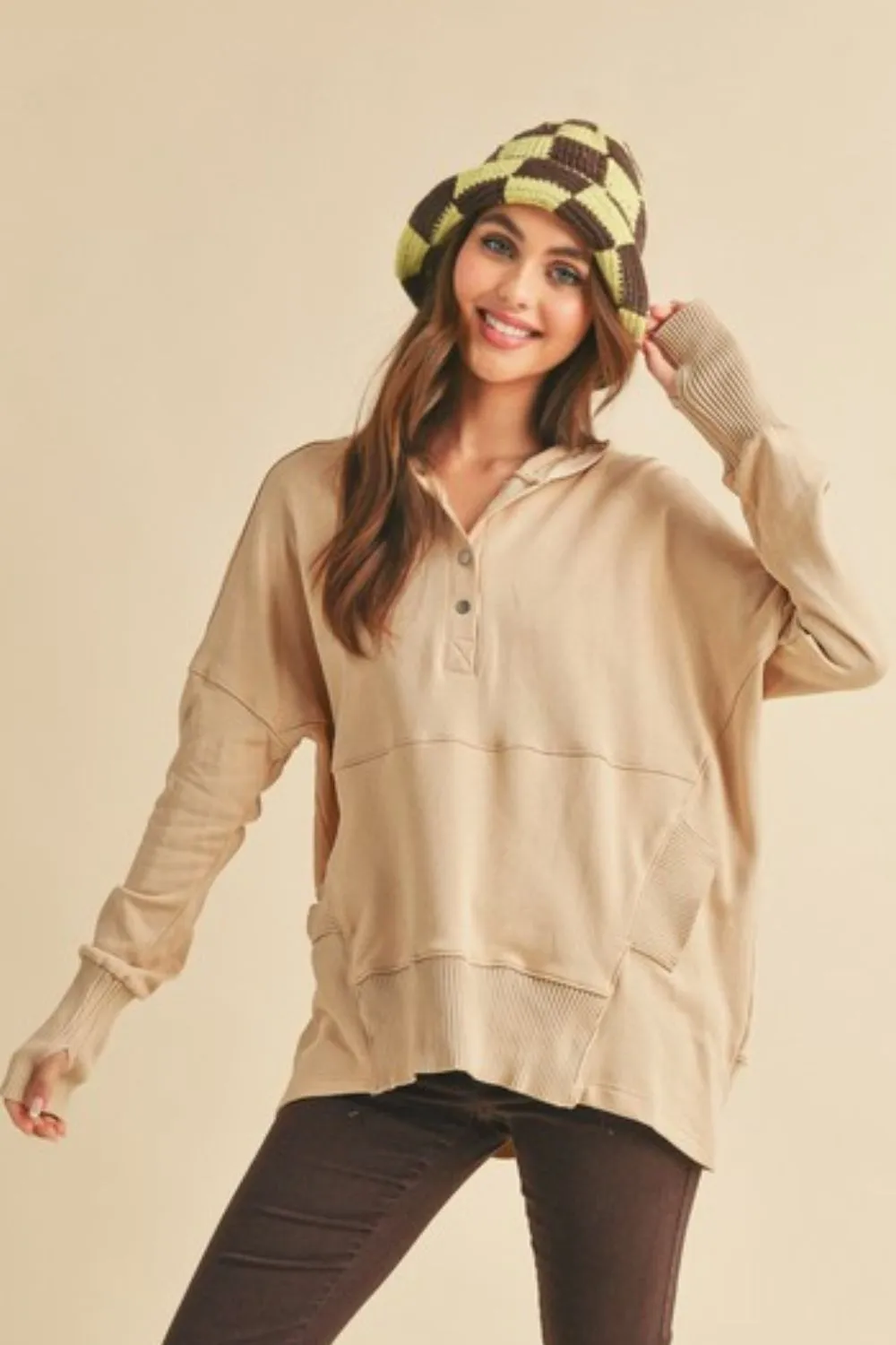 Aemi + Co Half Snap Dropped Shoulder Hoodie sold by Charming Charlie product image thumbnail 2