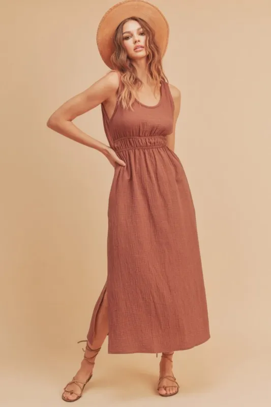 Aemi + Co Side Slit Round Neck Sleeveless Tank Dress sold by Charming Charlie
