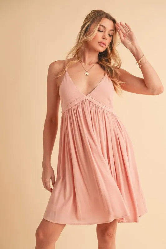 Aemi + Co Ruched Plunge Mini Cami Dress sold by Charming Charlie