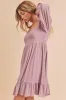 Aemi + Co Ruffled Hem Square Neck Balloon Sleeve Mini Dress sold by Charming Charlie