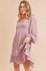 Aemi + Co Ruffled Hem Square Neck Balloon Sleeve Mini Dress sold by Charming Charlie
