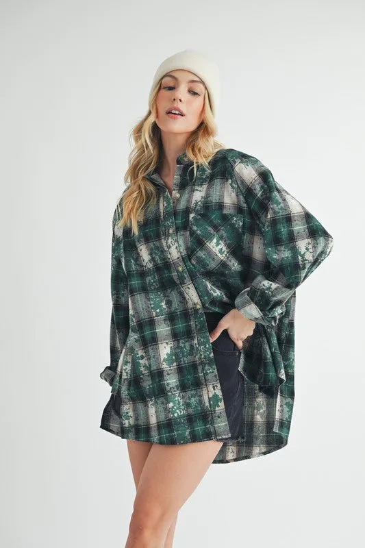 Aemi + Co Washed Plaid Button Up Raglan Sleeve Flannel Shirt sold by Charming Charlie