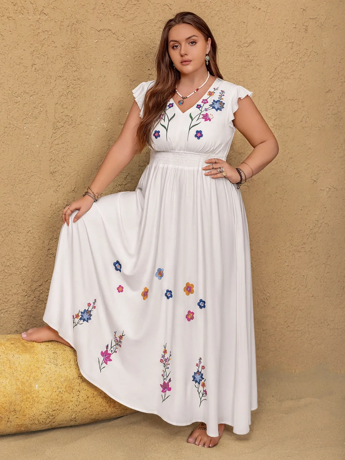 Plus Size Embroidered Floral V-Neck Cap Sleeve Maxi Dress sold by Charming Charlie product image thumbnail 4