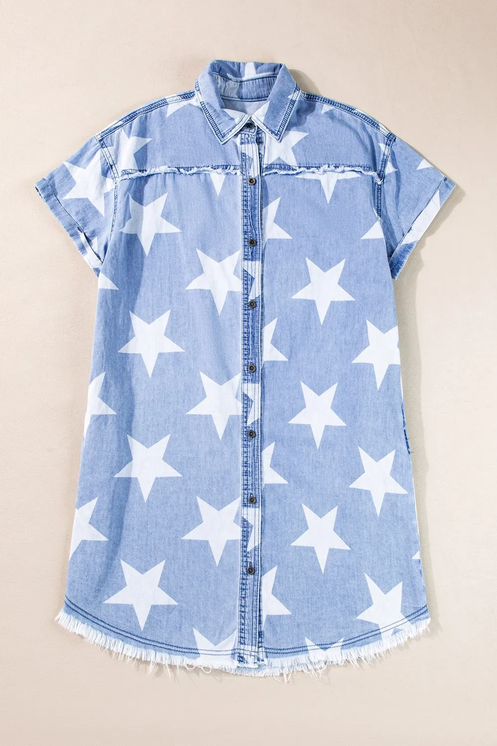 Stars Frayed Hem Collared Short Sleeve Denim Dress sold by Charming Charlie product image thumbnail 4