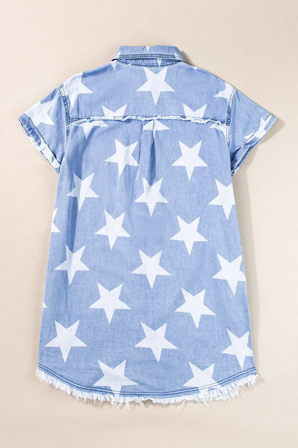 Stars Frayed Hem Collared Short Sleeve Denim Dress sold by Charming Charlie product image thumbnail 5