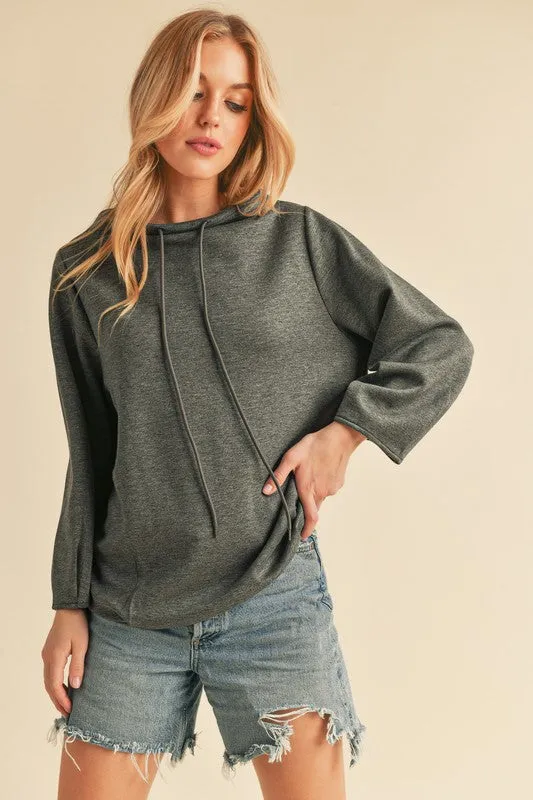 Aemi + Co Lightweight Drawstring Mock Neck Sweatshirt sold by Charming Charlie