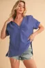 Aemi + Co Side Slit V-Neck Short Sleeve Blouse sold by Charming Charlie