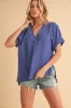 Aemi + Co Side Slit V-Neck Short Sleeve Blouse sold by Charming Charlie