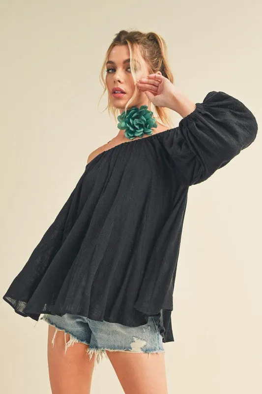 Aemi + Co Off-Shoulder Balloon Sleeve Blouse sold by Charming Charlie