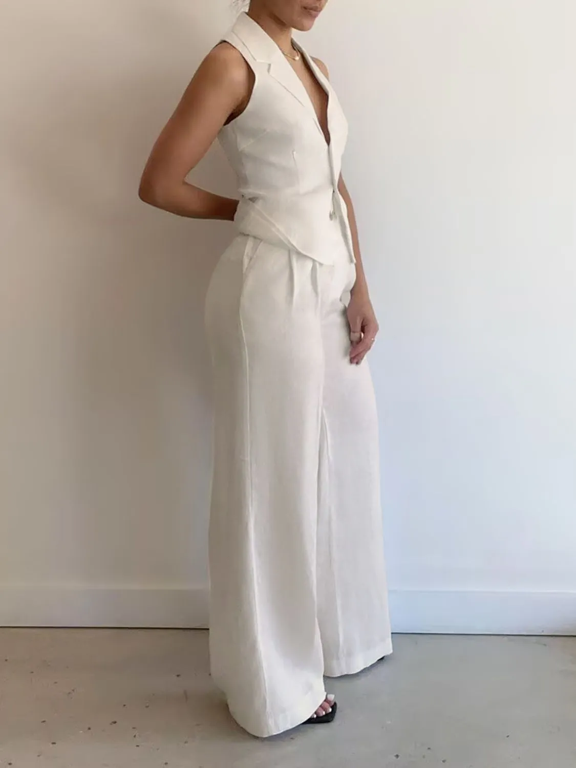 Devine Lapel Collar Sleeveless Top and Pants Set sold by Charming Charlie product image thumbnail 4