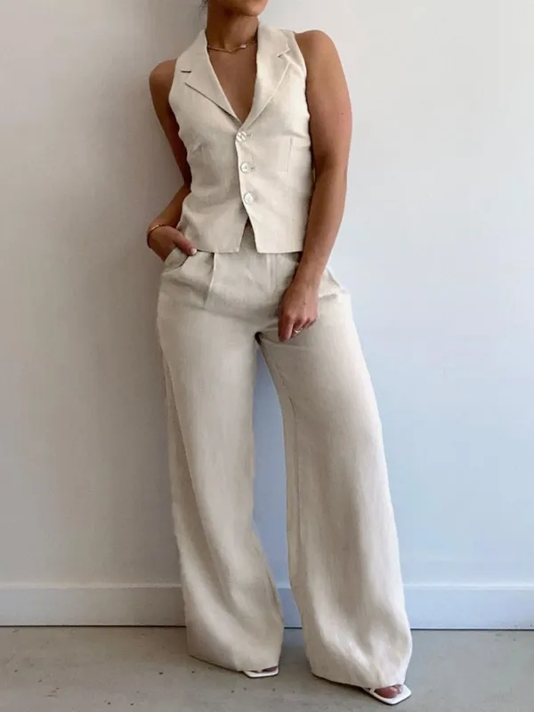 Devine Lapel Collar Sleeveless Top and Pants Set sold by Charming Charlie