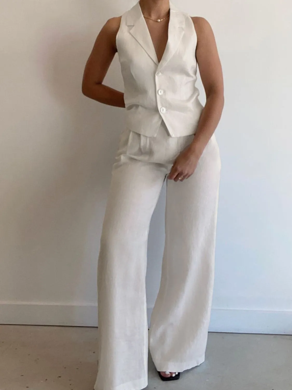 Devine Lapel Collar Sleeveless Top and Pants Set sold by Charming Charlie product image thumbnail 3