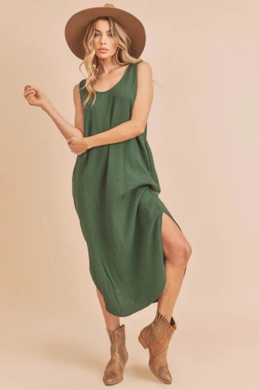 Aemi + Co Round Neck Midi Tank Dress with Pockets sold by Charming Charlie