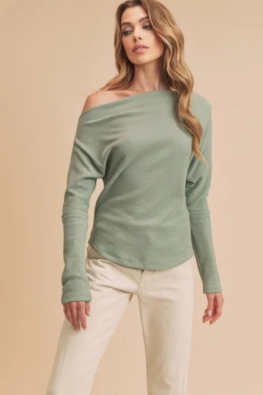 Aemi + Co One Shoulder Long Sleeve Knit Top sold by Charming Charlie